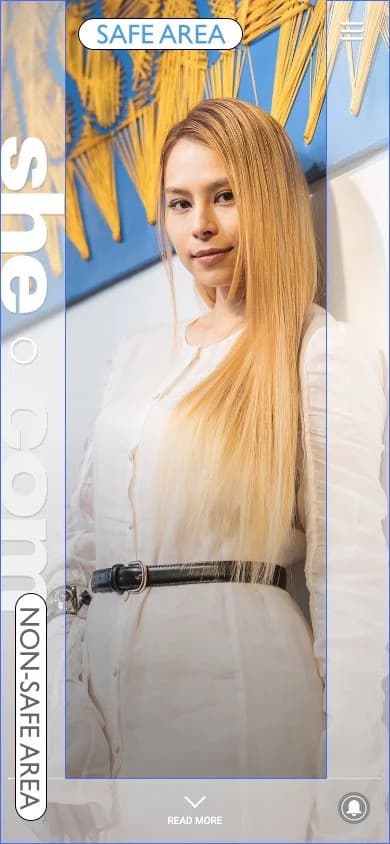 Mobile super banner with the safe area outlined on a non-content box layout.