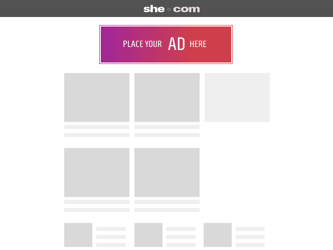 Double height leaderboard placement at the top of a she.com page